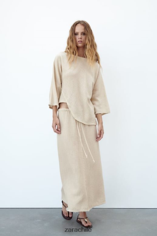 ropa cl Zara mujer falda con textura rústica arena JJ06N4708