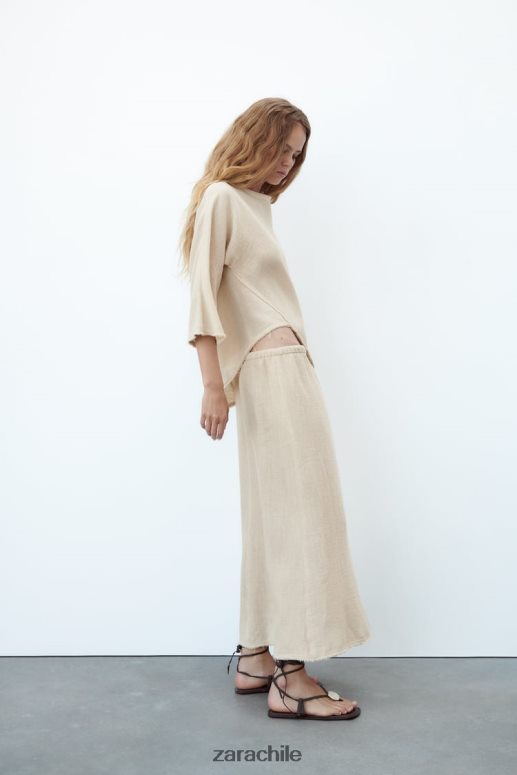 ropa cl Zara mujer falda con textura rústica arena JJ06N4708