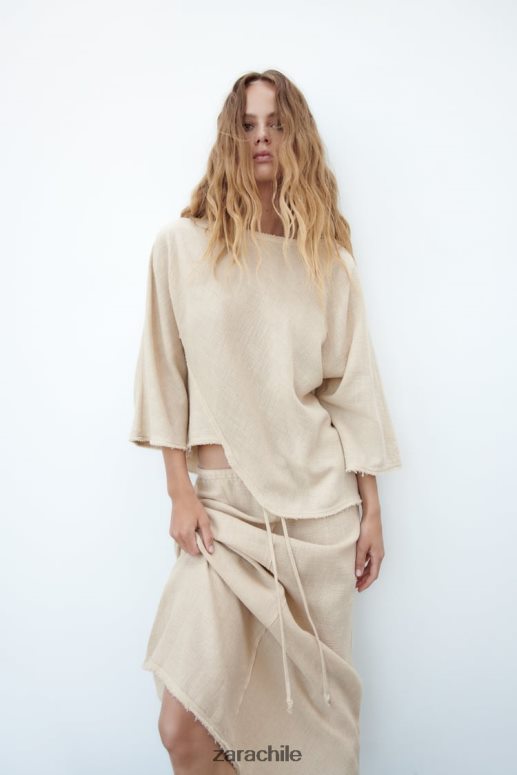 ropa cl Zara mujer falda con textura rústica arena JJ06N4708