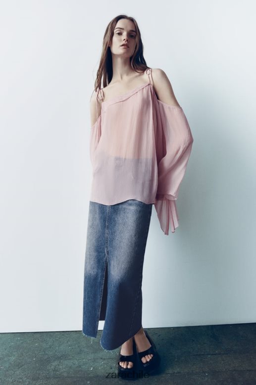 ropa cl Zara mujer falda de mezclilla con abertura y talle alto azul JJ06N4645