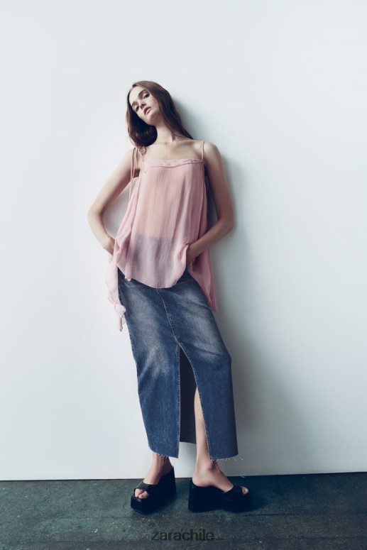 ropa cl Zara mujer falda de mezclilla con abertura y talle alto azul JJ06N4645