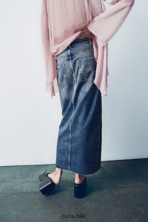 ropa cl Zara mujer falda de mezclilla con abertura y talle alto azul JJ06N4645