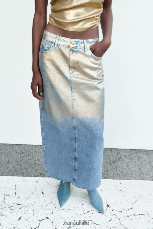 ropa cl Zara mujer falda de mezclilla metalizada z1975 azul medio JJ06N4682