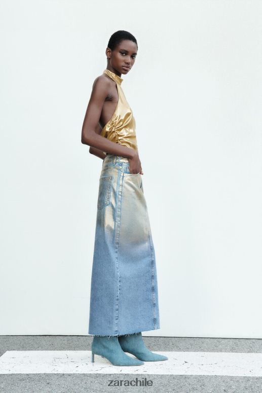 ropa cl Zara mujer falda de mezclilla metalizada z1975 azul medio JJ06N4682