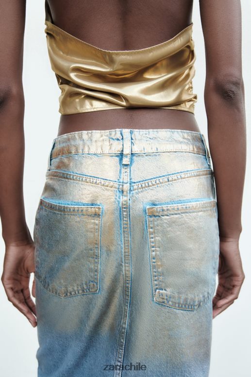 ropa cl Zara mujer falda de mezclilla metalizada z1975 azul medio JJ06N4682