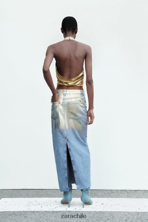 ropa cl Zara mujer falda de mezclilla metalizada z1975 azul medio JJ06N4682