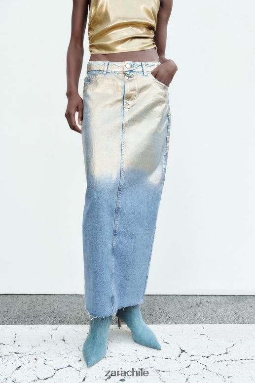 ropa cl Zara mujer falda de mezclilla metalizada z1975 azul medio JJ06N4682