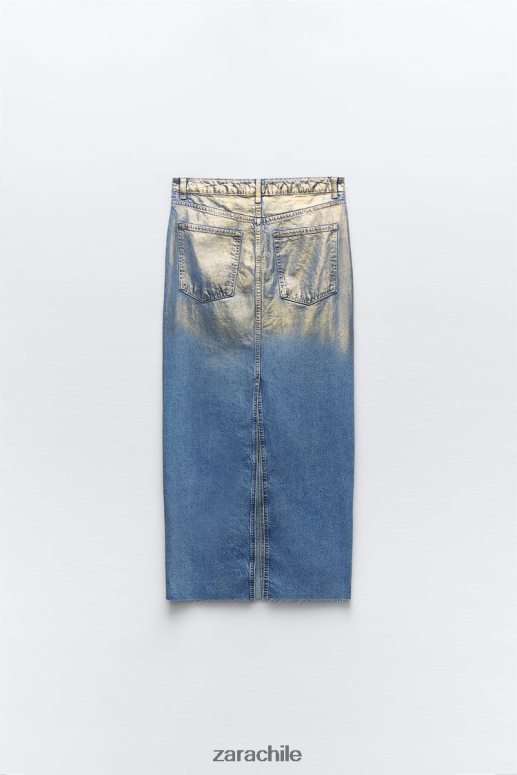 ropa cl Zara mujer falda de mezclilla metalizada z1975 azul medio JJ06N4682