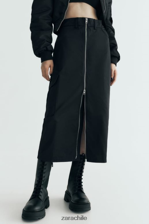 ropa cl Zara mujer falda de nailon con cremallera negro JJ06N4634