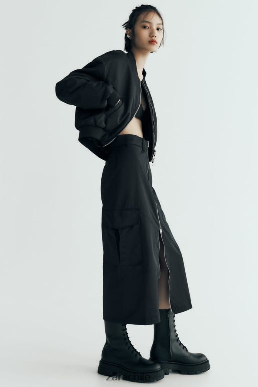 ropa cl Zara mujer falda de nailon con cremallera negro JJ06N4634