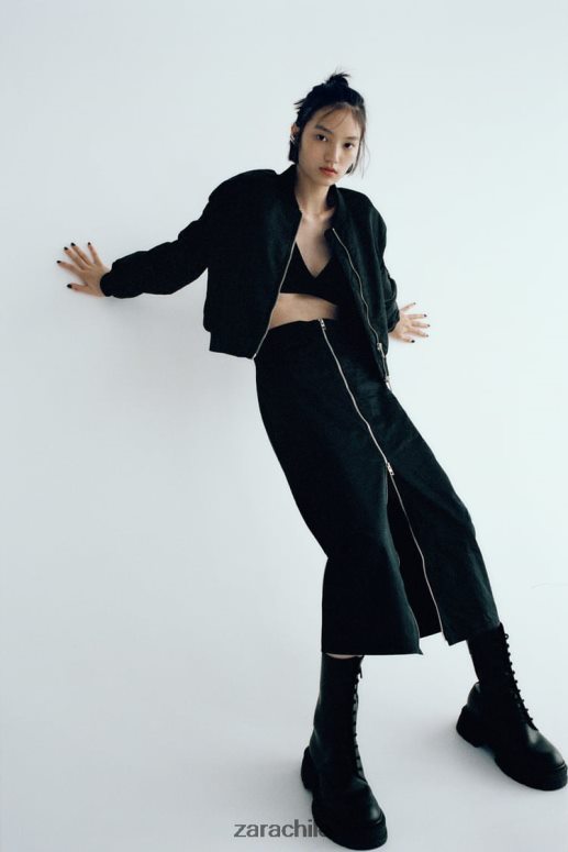 ropa cl Zara mujer falda de nailon con cremallera negro JJ06N4634