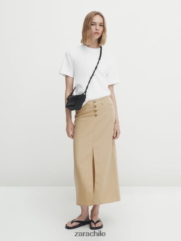 ropa cl Zara mujer falda de tubo midi con botones y abertura arena JJ06N4858
