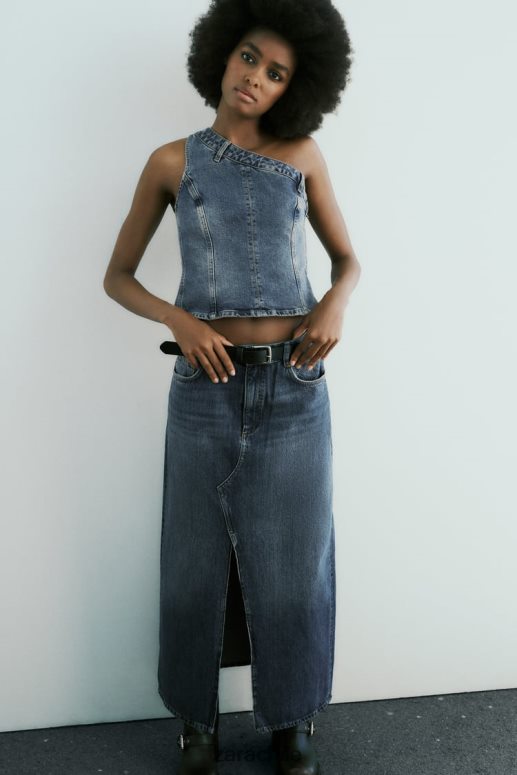 ropa cl Zara mujer falda larga de mezclilla trf Azul marino JJ06N4650