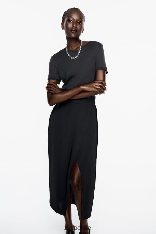 ropa cl Zara mujer falda midi con abertura negro JJ06N4651