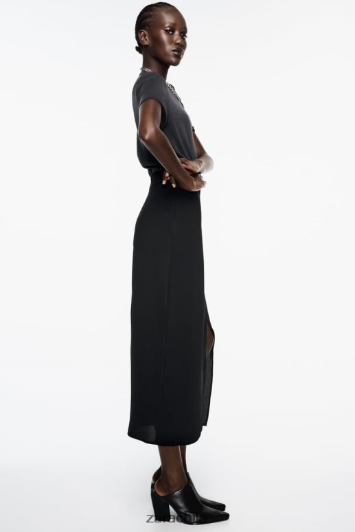 ropa cl Zara mujer falda midi con abertura negro JJ06N4651