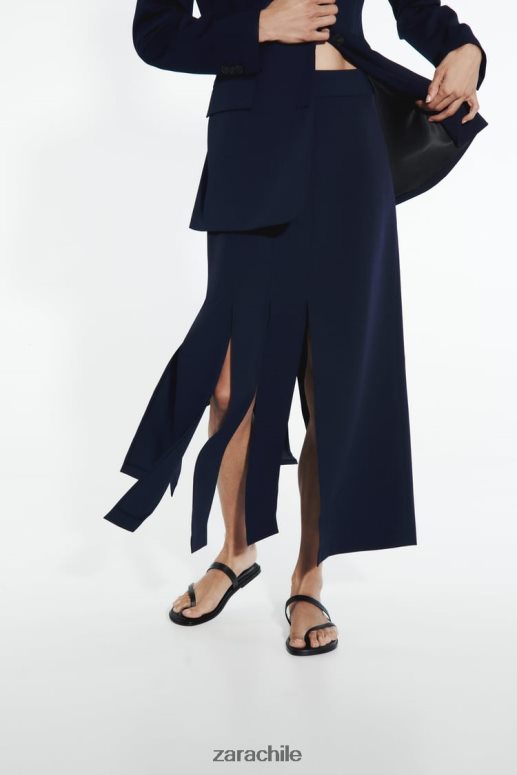 ropa cl Zara mujer falda midi con aberturas laterales Azul marino JJ06N4654