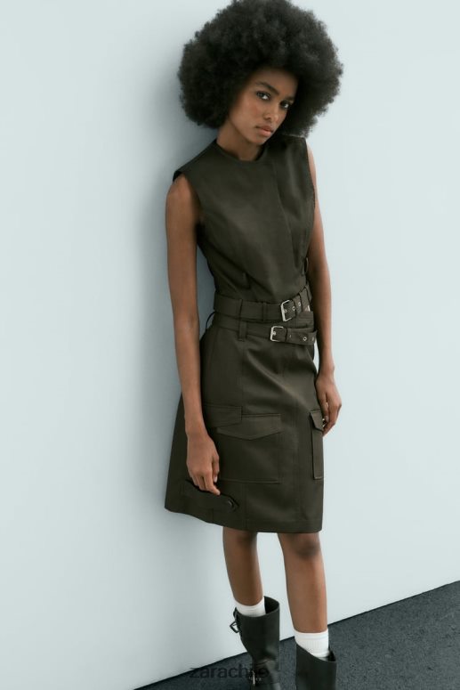 ropa cl Zara mujer falda midi con bolsillos caqui medio JJ06N4655