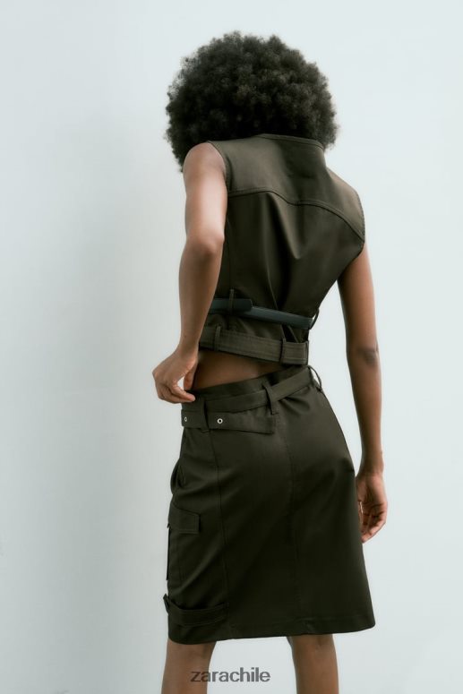 ropa cl Zara mujer falda midi con bolsillos caqui medio JJ06N4655