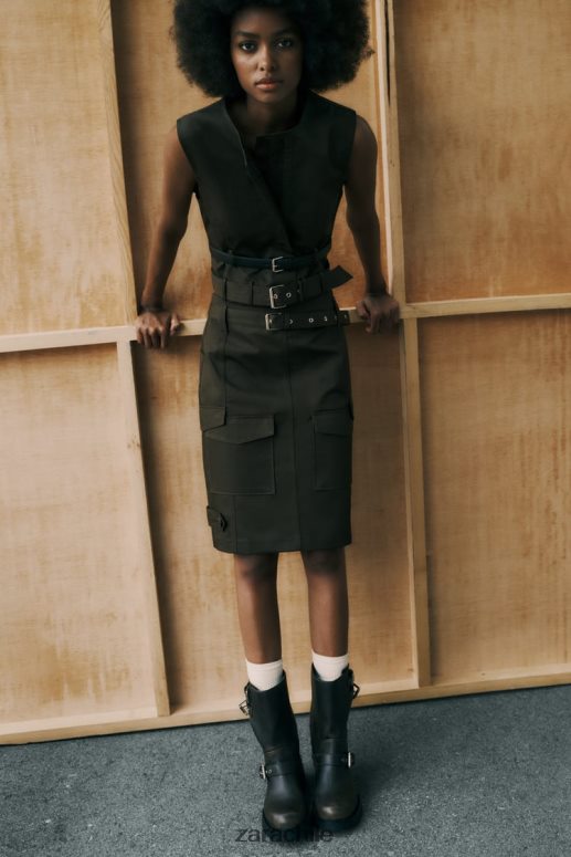 ropa cl Zara mujer falda midi con bolsillos caqui medio JJ06N4655