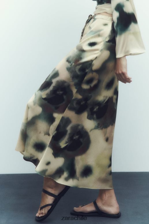 ropa cl Zara mujer falda midi con efecto satinado y estampado tie-dye multicolor JJ06N4701
