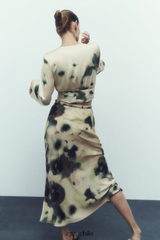ropa cl Zara mujer falda midi con efecto satinado y estampado tie-dye multicolor JJ06N4701