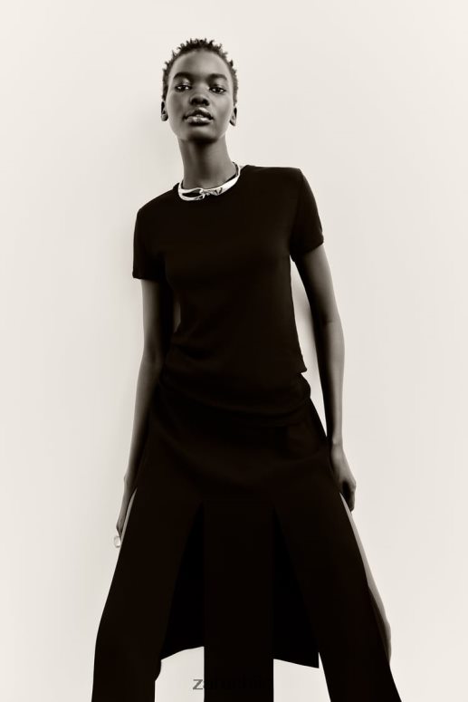 ropa cl Zara mujer falda midi con tiras negro JJ06N4690