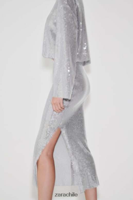 ropa cl Zara mujer falda midi de lentejuelas gris JJ06N4648