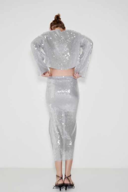 ropa cl Zara mujer falda midi de lentejuelas gris JJ06N4648