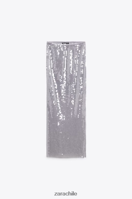 ropa cl Zara mujer falda midi de lentejuelas gris JJ06N4648