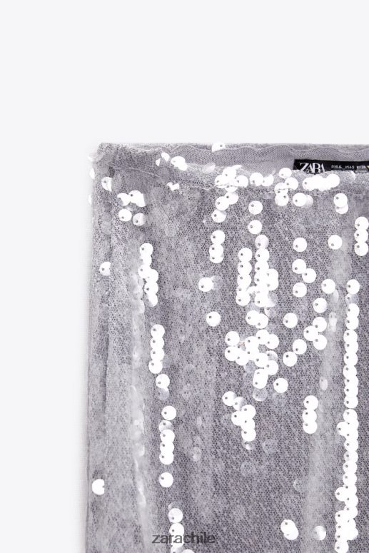ropa cl Zara mujer falda midi de lentejuelas gris JJ06N4648