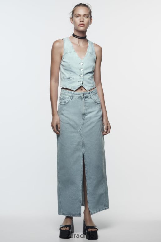 ropa cl Zara mujer falda midi de mezclilla con abertura delantera z1975 gris JJ06N4693