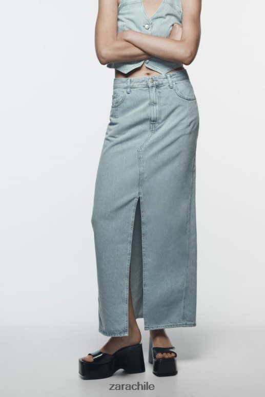 ropa cl Zara mujer falda midi de mezclilla con abertura delantera z1975 gris JJ06N4693