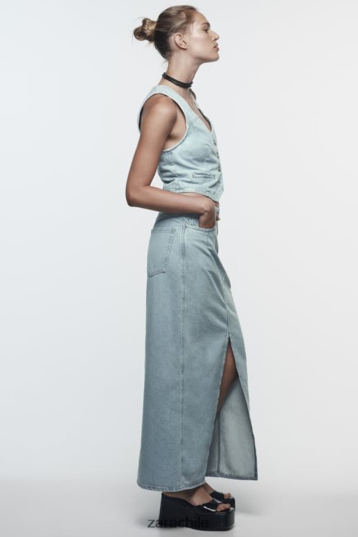 ropa cl Zara mujer falda midi de mezclilla con abertura delantera z1975 gris JJ06N4693