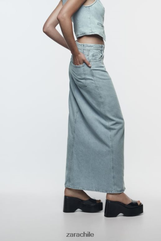 ropa cl Zara mujer falda midi de mezclilla con abertura delantera z1975 gris JJ06N4693