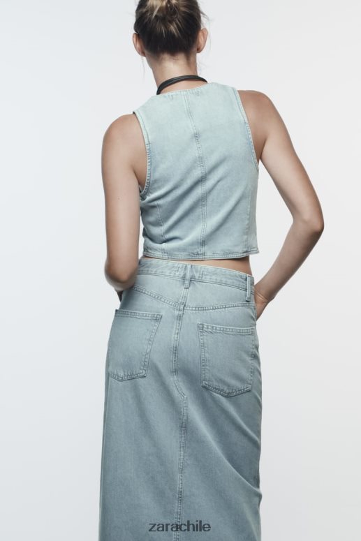 ropa cl Zara mujer falda midi de mezclilla con abertura delantera z1975 gris JJ06N4693
