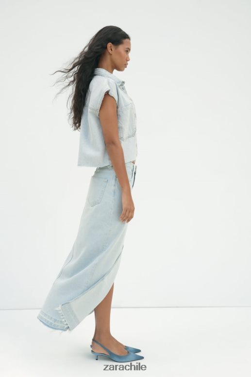 ropa cl Zara mujer falda midi de mezclilla con abertura z1975 azul claro JJ06N4695
