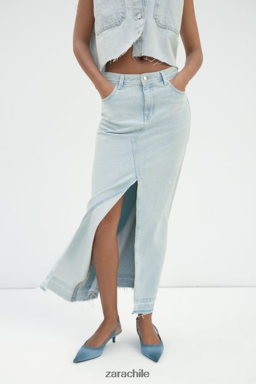 ropa cl Zara mujer falda midi de mezclilla con abertura z1975 azul claro JJ06N4695