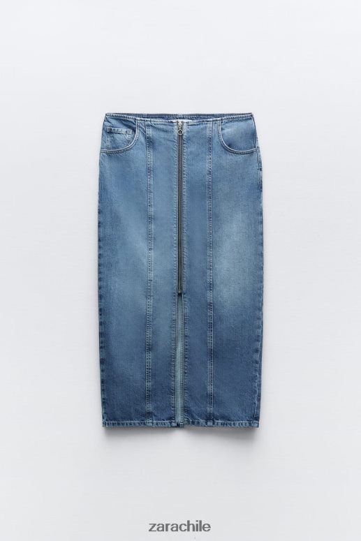 ropa cl Zara mujer falda midi de mezclilla con cremallera z1975 azul medio JJ06N4670