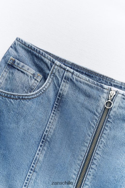 ropa cl Zara mujer falda midi de mezclilla con cremallera z1975 azul medio JJ06N4670