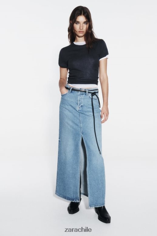 ropa cl Zara mujer falda midi de mezclilla z1975 azul medio JJ06N4640