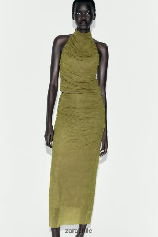 ropa cl Zara mujer falda midi de organza fruncida verde claro JJ06N4692