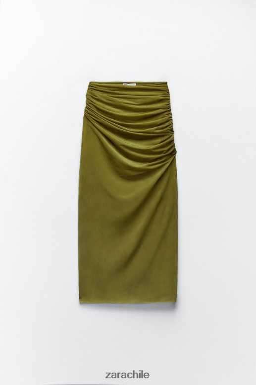 ropa cl Zara mujer falda midi de organza fruncida verde claro JJ06N4692