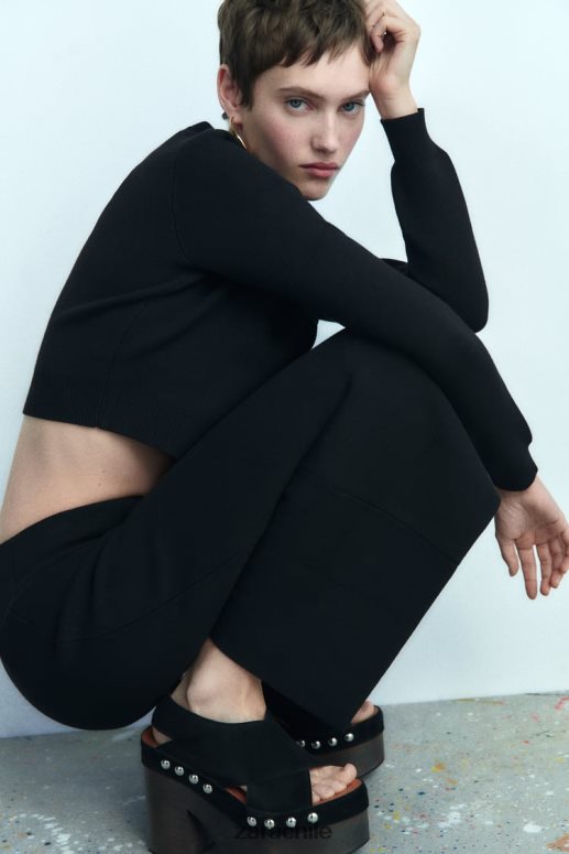 ropa cl Zara mujer falda midi de punto negro JJ06N4644