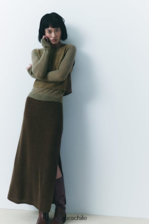 ropa cl Zara mujer falda midi de punto oliva oscuro JJ06N4641