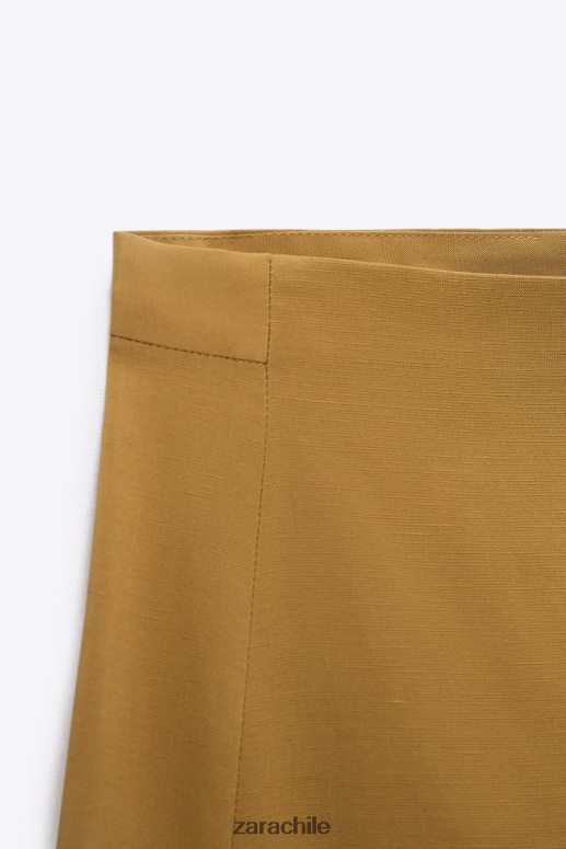 ropa cl Zara mujer falda midi en mezcla de lino verde oliva JJ06N4666