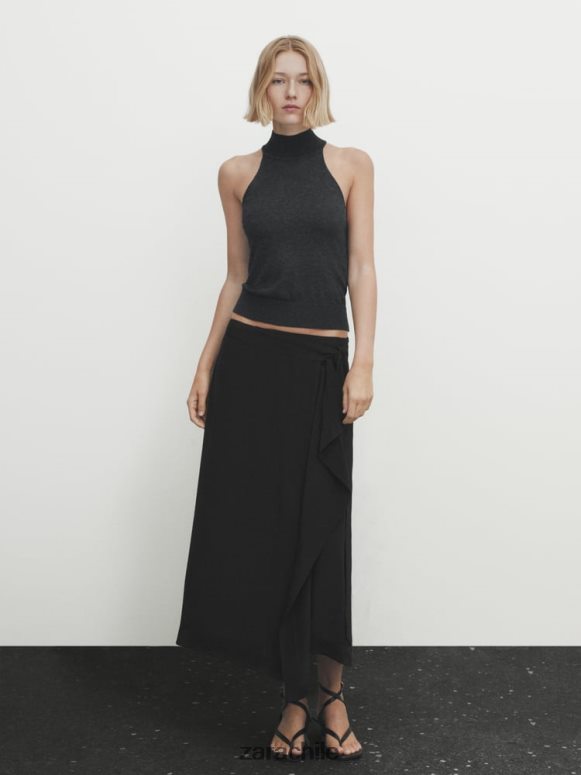 ropa cl Zara mujer falda midi fluida en contraste negro JJ06N4844