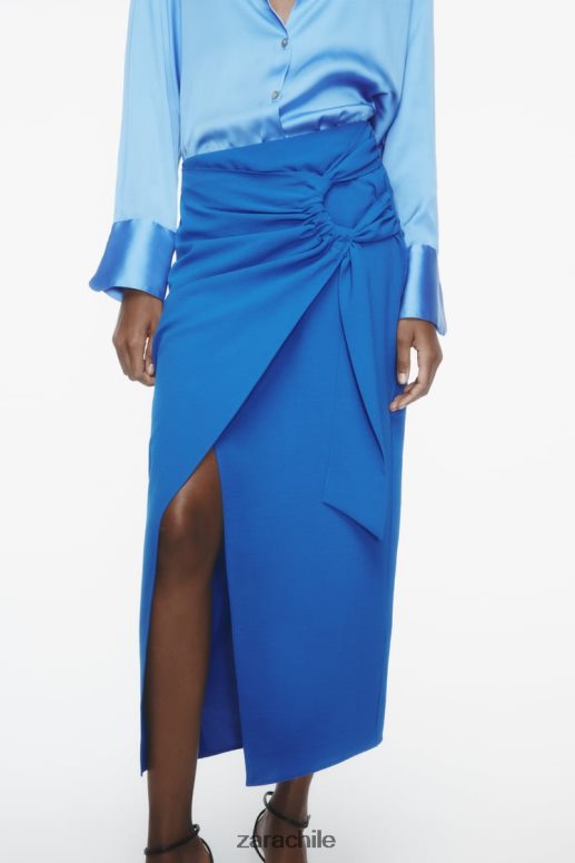ropa cl Zara mujer falda midi fruncida cobalto JJ06N4703