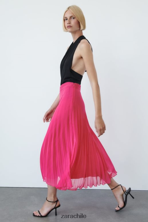 ropa cl Zara mujer falda midi plisada fucsia JJ06N4697
