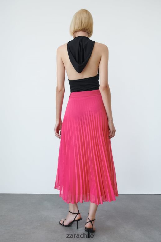 ropa cl Zara mujer falda midi plisada fucsia JJ06N4697