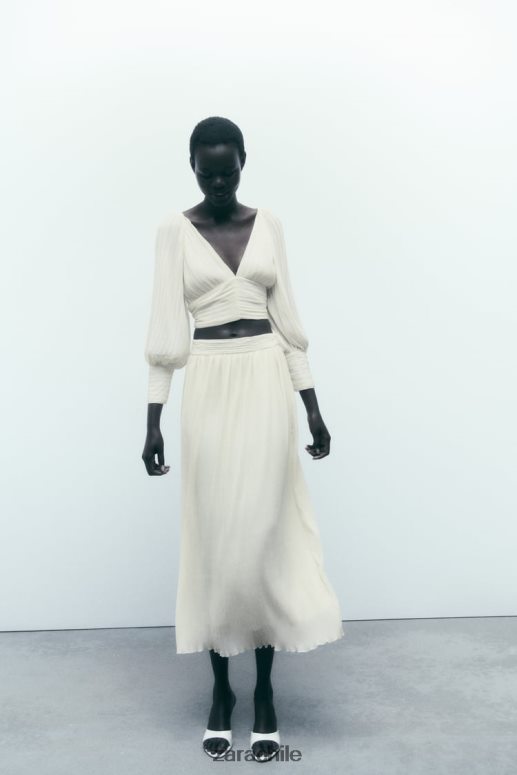 ropa cl Zara mujer falda midi plisada ostra blanca JJ06N4700